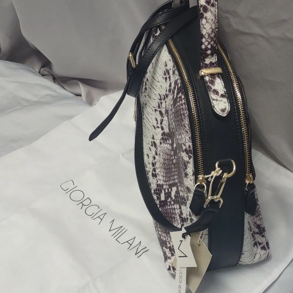 Giorgia Milani Designer Italian Snakeskin Print 100% Genuine Leather Handbag NWT - Picture 4 of 16